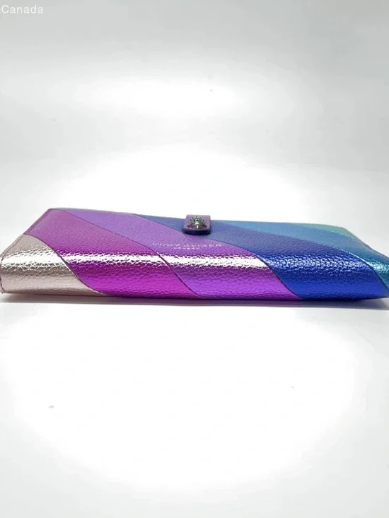 Kurt Geiger Metallic Rainbow 🌈 Diagonal Stripe Continental Wallet - Picture 7 of 16